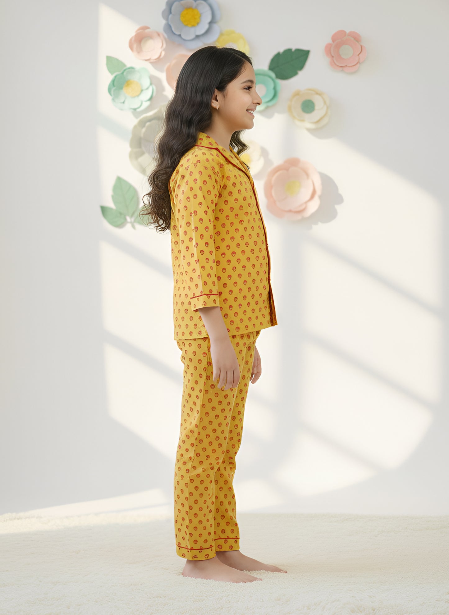 YASH GALLERY Kids Cotton Slub Floral Printed Night Suit