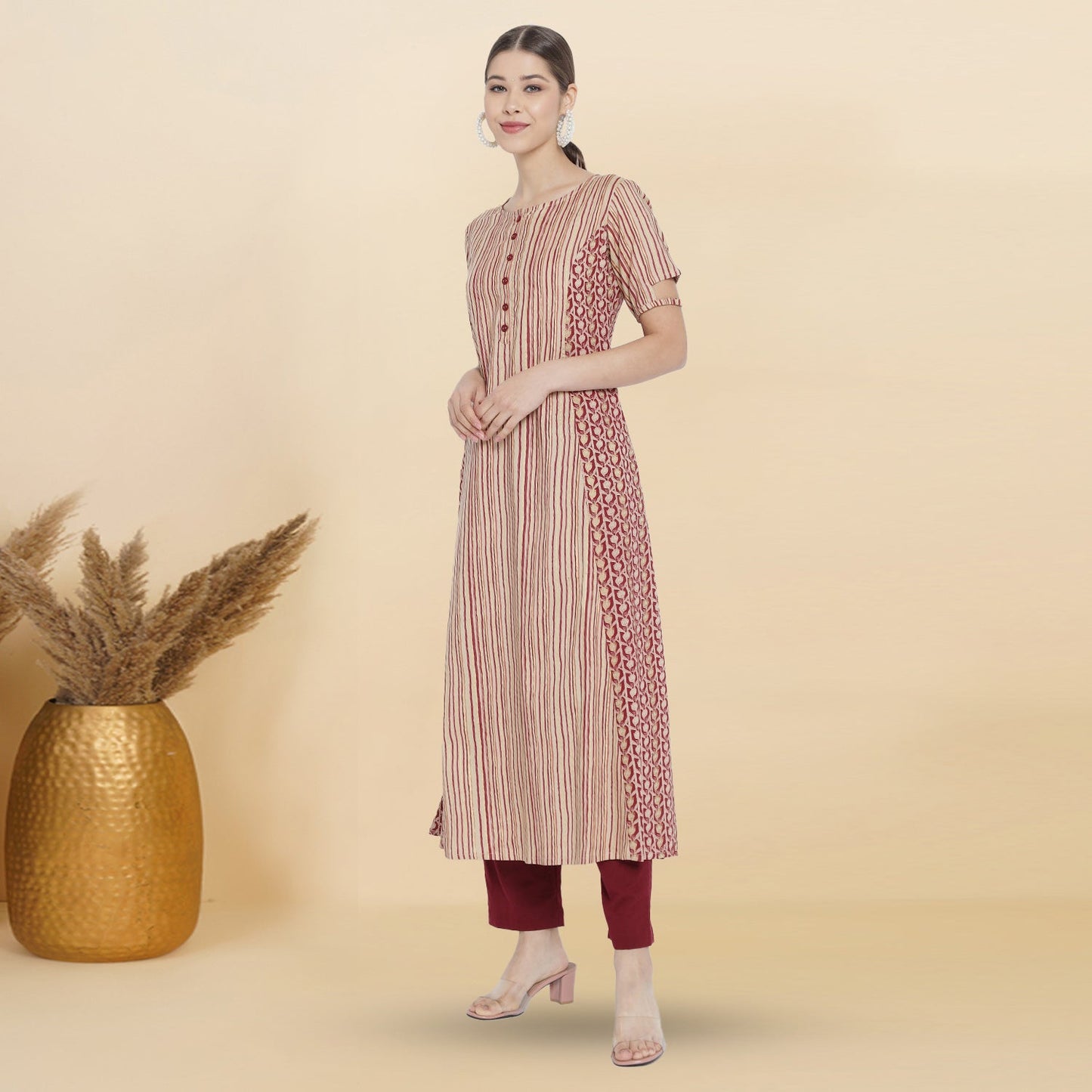 Rayon Floral Printed A-line Kurti (Maroon)