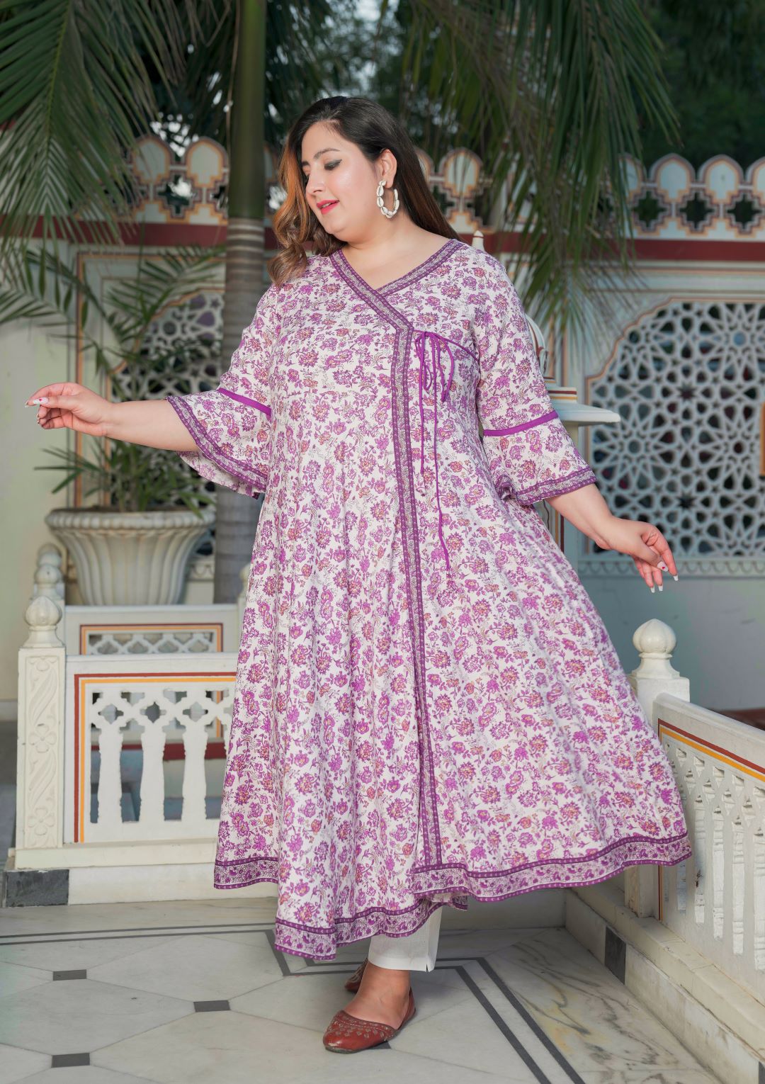 Rayon Floral Print Angrakha Kurta