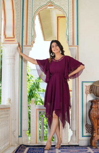 Yash Gallery Floral Embroidered Asymmetric Dress