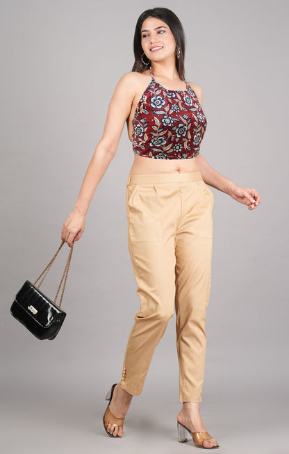 yash gallery womens cotton blue geometrical hand block printed free size backless blouse blue