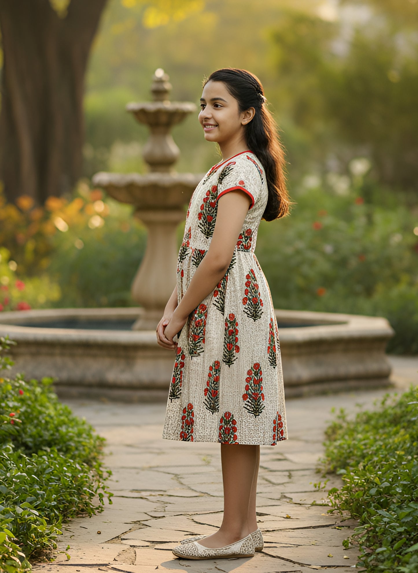 YASH GALLERY Kids Floral Printed Anarkali Kurta  (Beige)