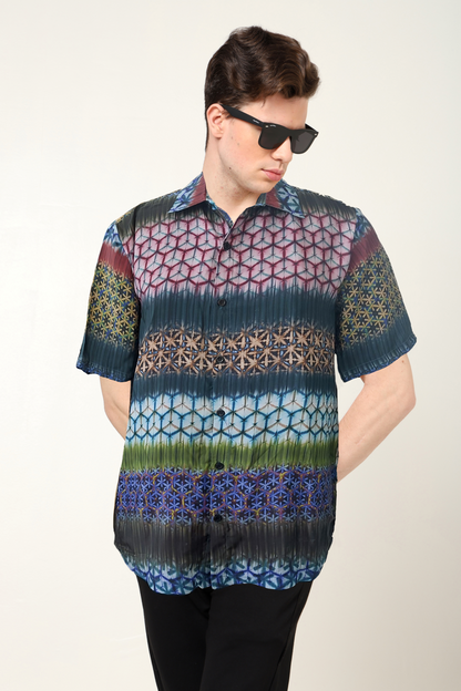 YASH GALLERY Men's Polyester Geometrical Printed Regular Shirt (Multi)