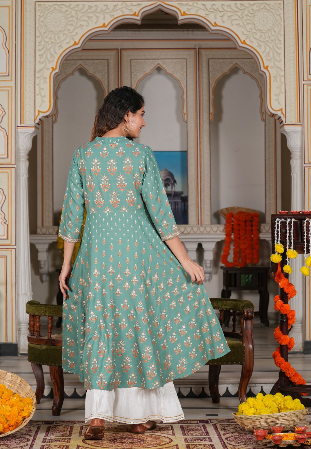 Rayon Floral Printed Anarkali Kurta (GREEN)