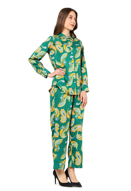 YASH GALLERY Women's Buta Printed Co-ord Set(Green)