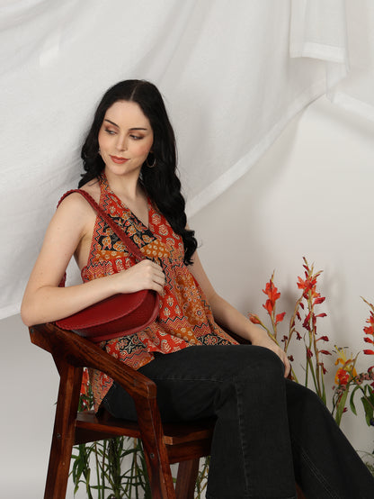 Yash Gallery Women’s Multi Cambric Cotton Printed Halter Neck Sleeveless Top