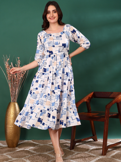 Yash Gallery Women's Rayon Floral Printed Tiered Style Maxi Dress