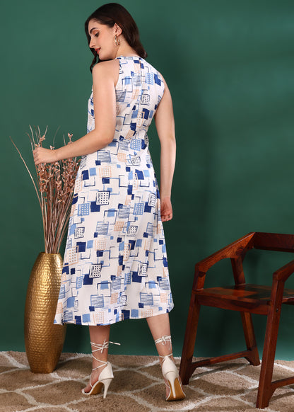Hot Neck Leaf Print A-line Dress
