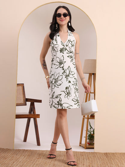 Yash Gallery Women’s Halter Neck Sleeveless A-Line Dress (Green)
