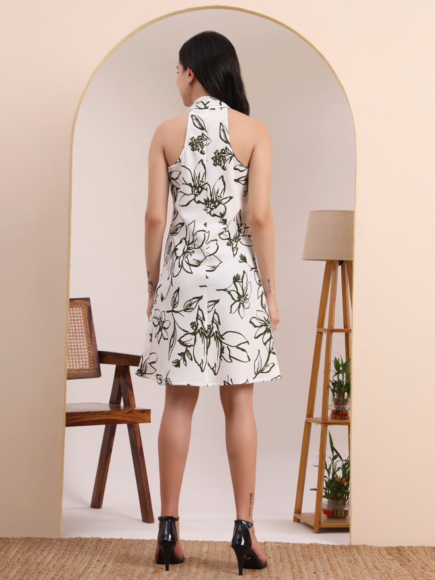 Yash Gallery Women’s Halter Neck Sleeveless A-Line Dress (Green)