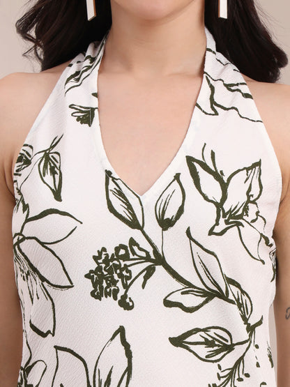 Yash Gallery Women’s Halter Neck Sleeveless A-Line Dress (Green)