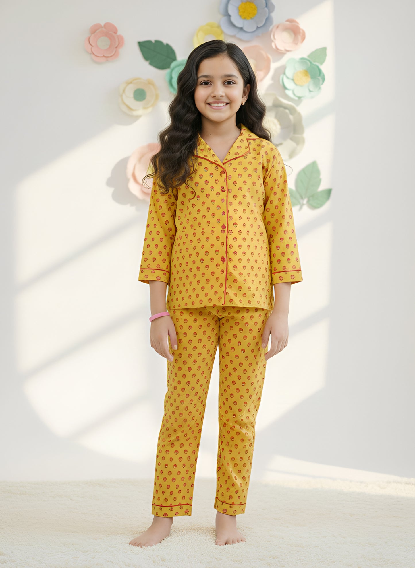 YASH GALLERY Kids Cotton Slub Floral Printed Night Suit
