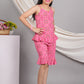 YASH GALLERY Kids Rayon Floral Printed Night Suit (Pink)