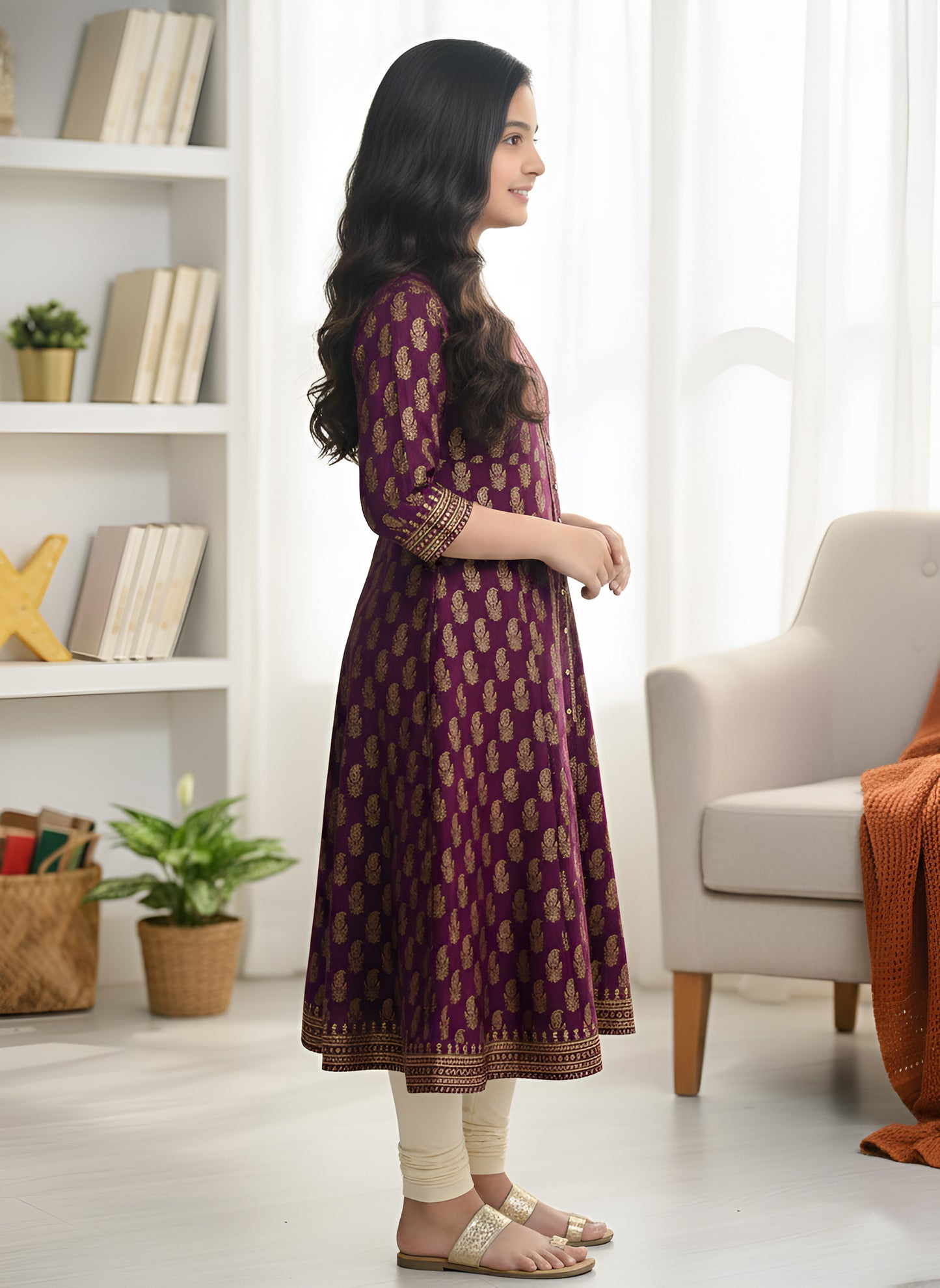 Yash Gallery Kid's Maxi Cotton Print Anarkali Dress