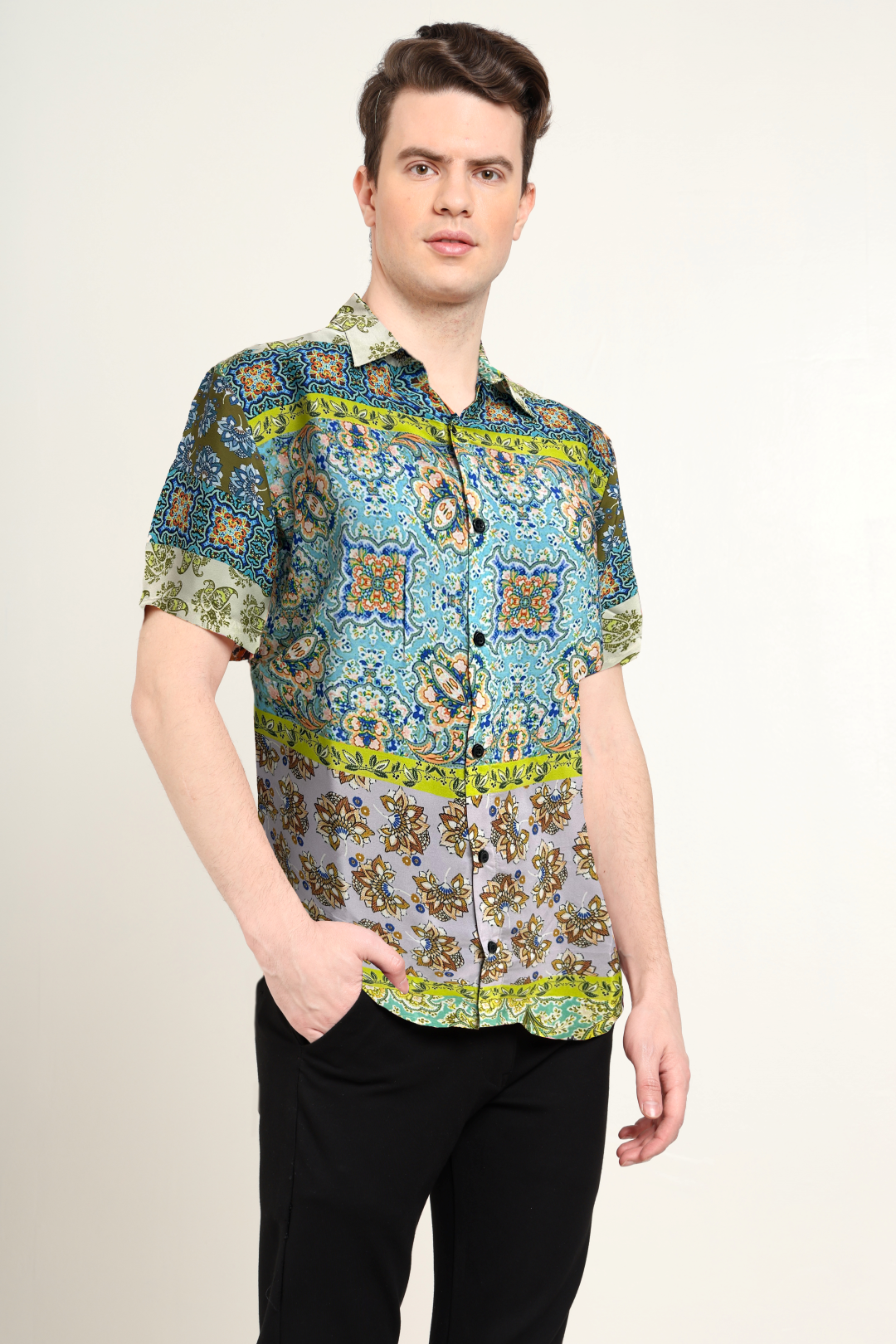 YASH GALLERY Men's Polyester Geometrical Printed Regular Shirt (Multi)