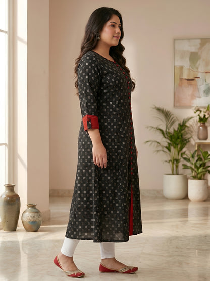 YASH GALLERY Women's Cotton Printed Anarkali Kurta Plus Size (Black)