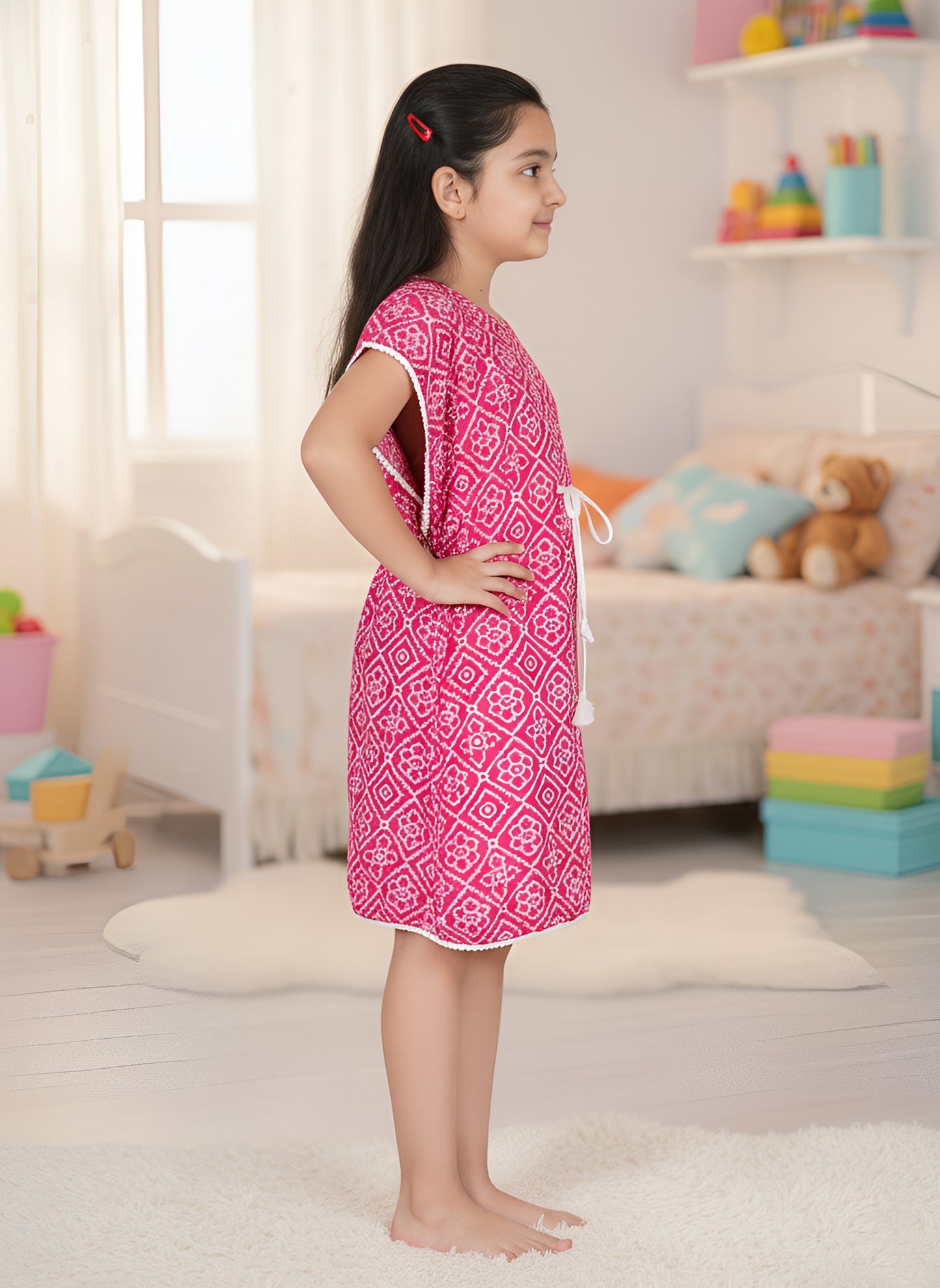 YASH GALLERY Kids Bandhej Printed Kaftan Dress