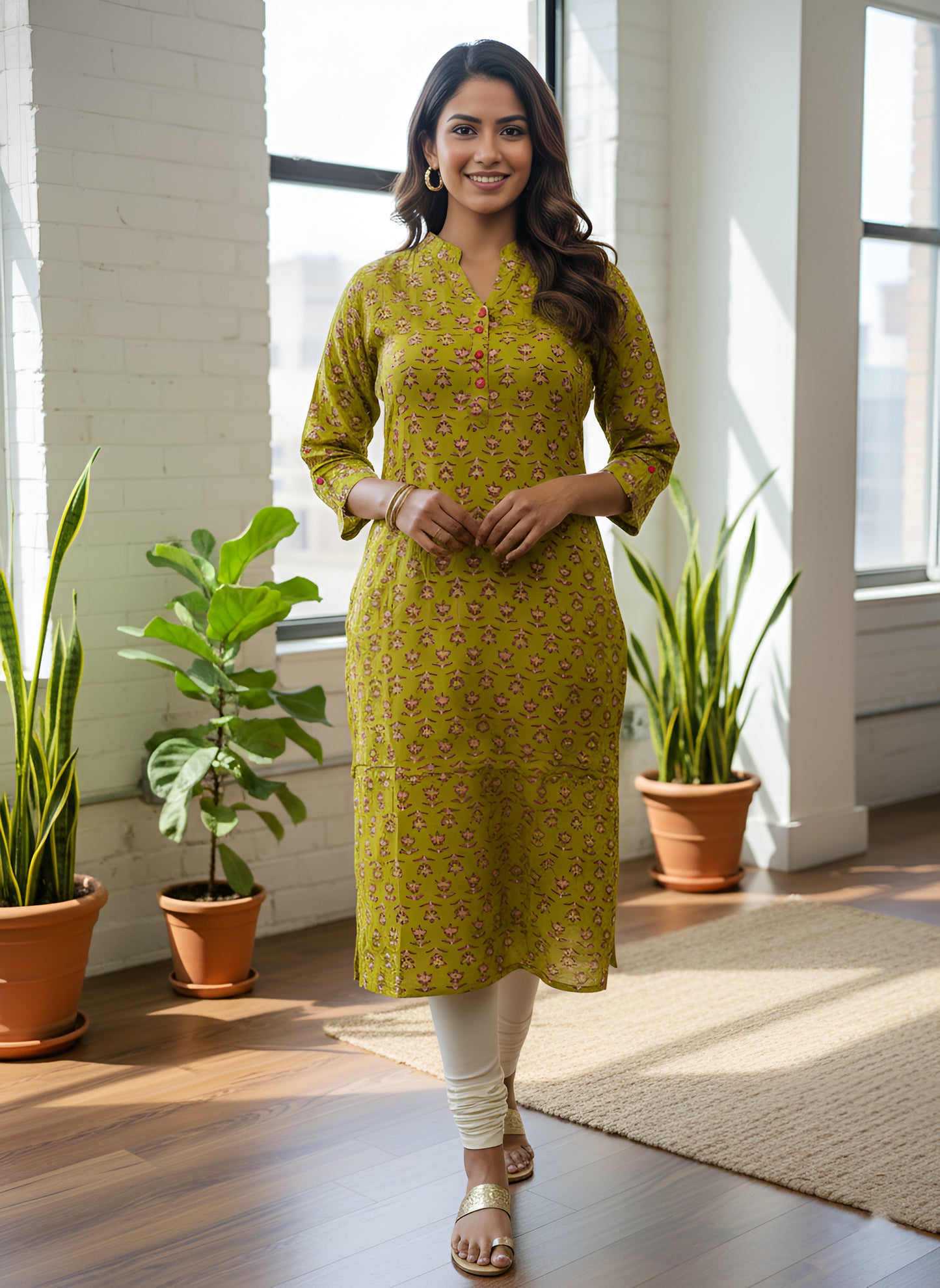 Yash Gallery Women Rayon Staple Plus Size Printed Straight Kurta | Soft & Breathable Fabric | 3/4th Sleeves | V-Notch Neck | Casual, Office & Daily Wear Kurti for Women