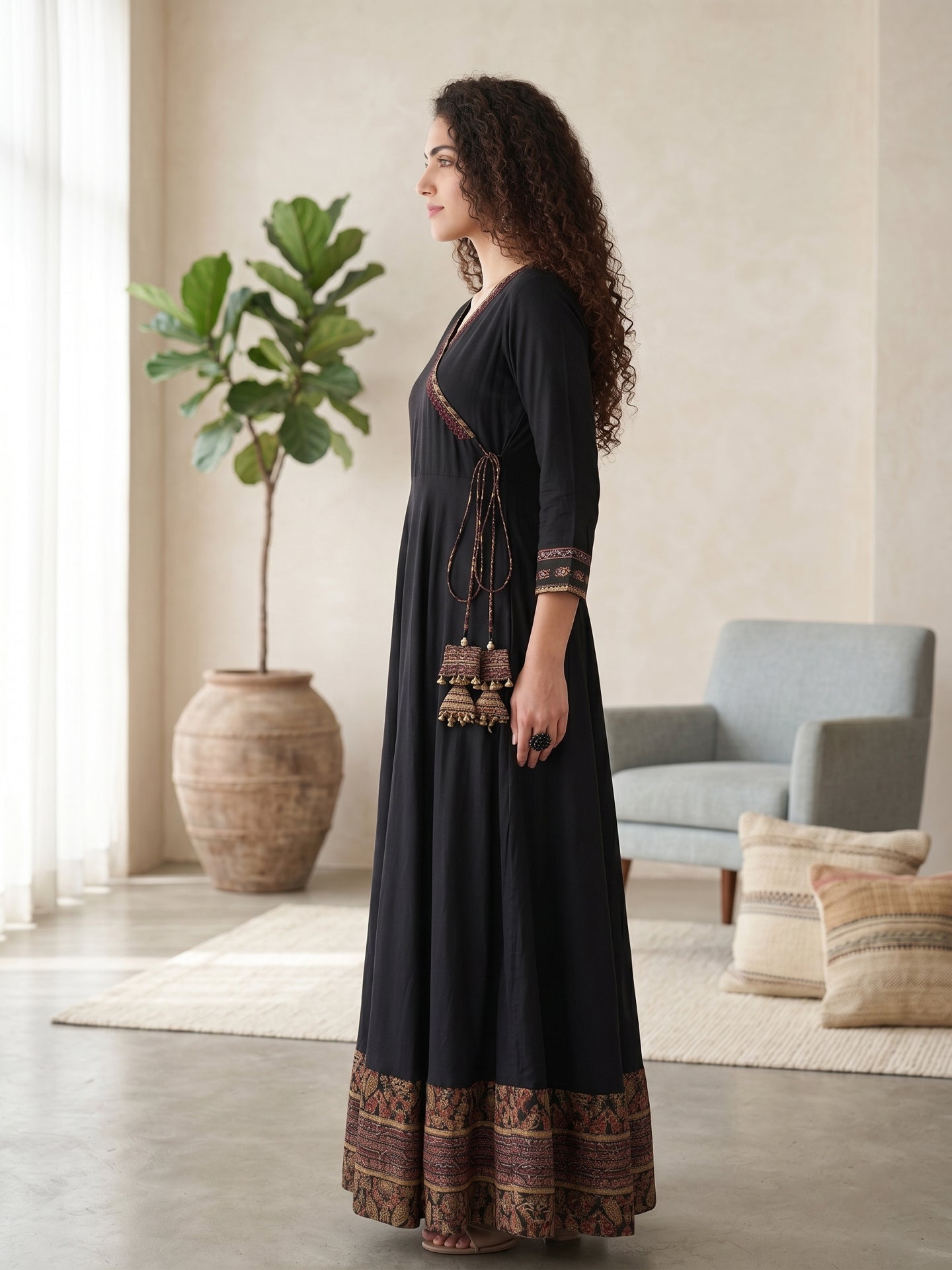 YASH GALLERY Women's Rayon Printed Angrakha Style Anarkali Kurta Plus Size