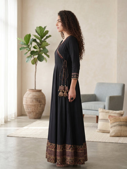 YASH GALLERY Women's Rayon Printed Angrakha Style Anarkali Kurta Plus Size