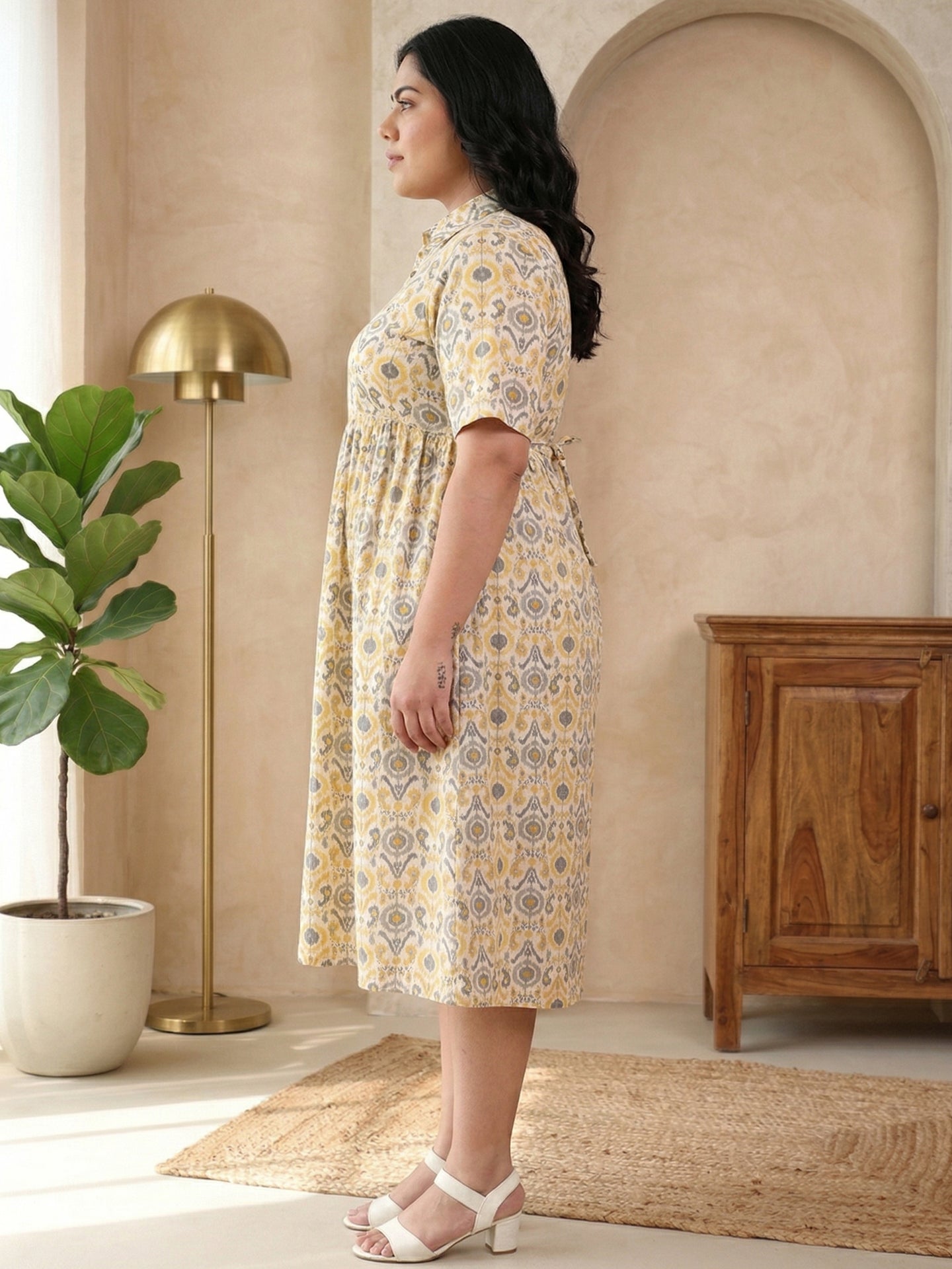 Yash Gallery Women Maternity Cotton Cambric Midi Dress