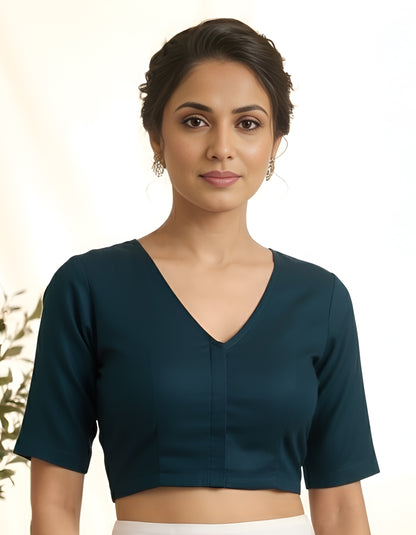 Yash Gallery Women’s Lycra Comfortable Stretch Fit V-Neck Elbow Sleeve Saree Blouse