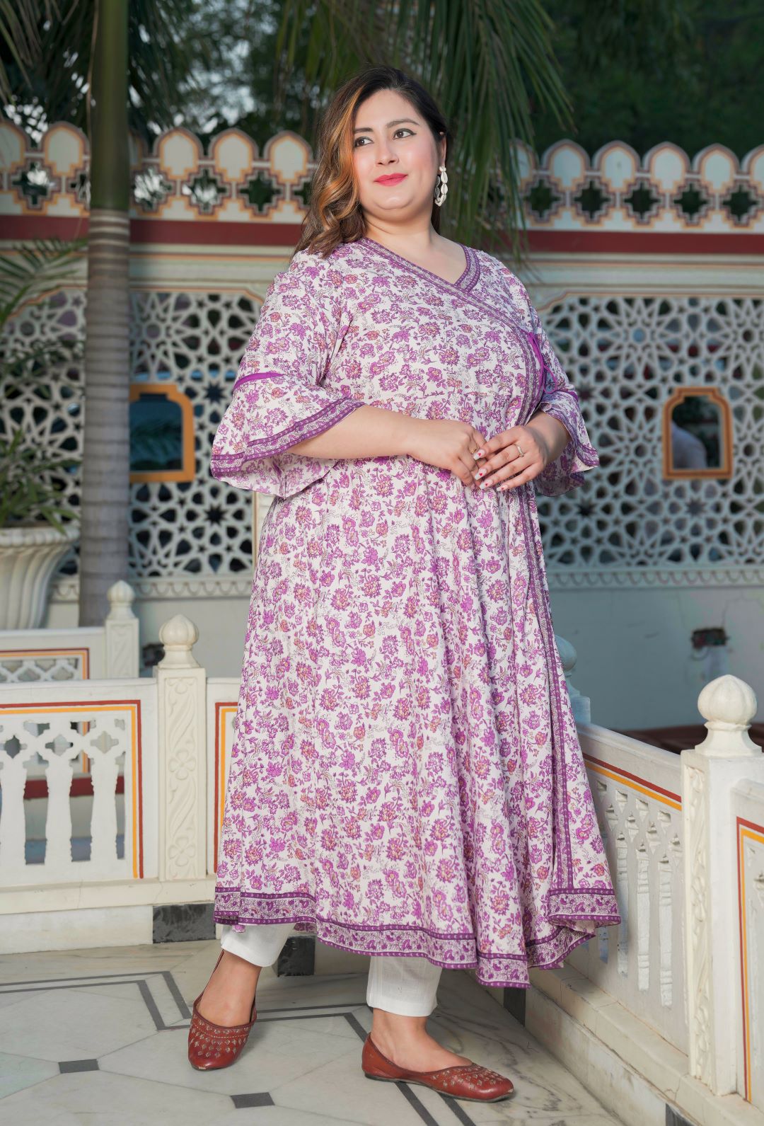 Rayon Floral Print Angrakha Kurta