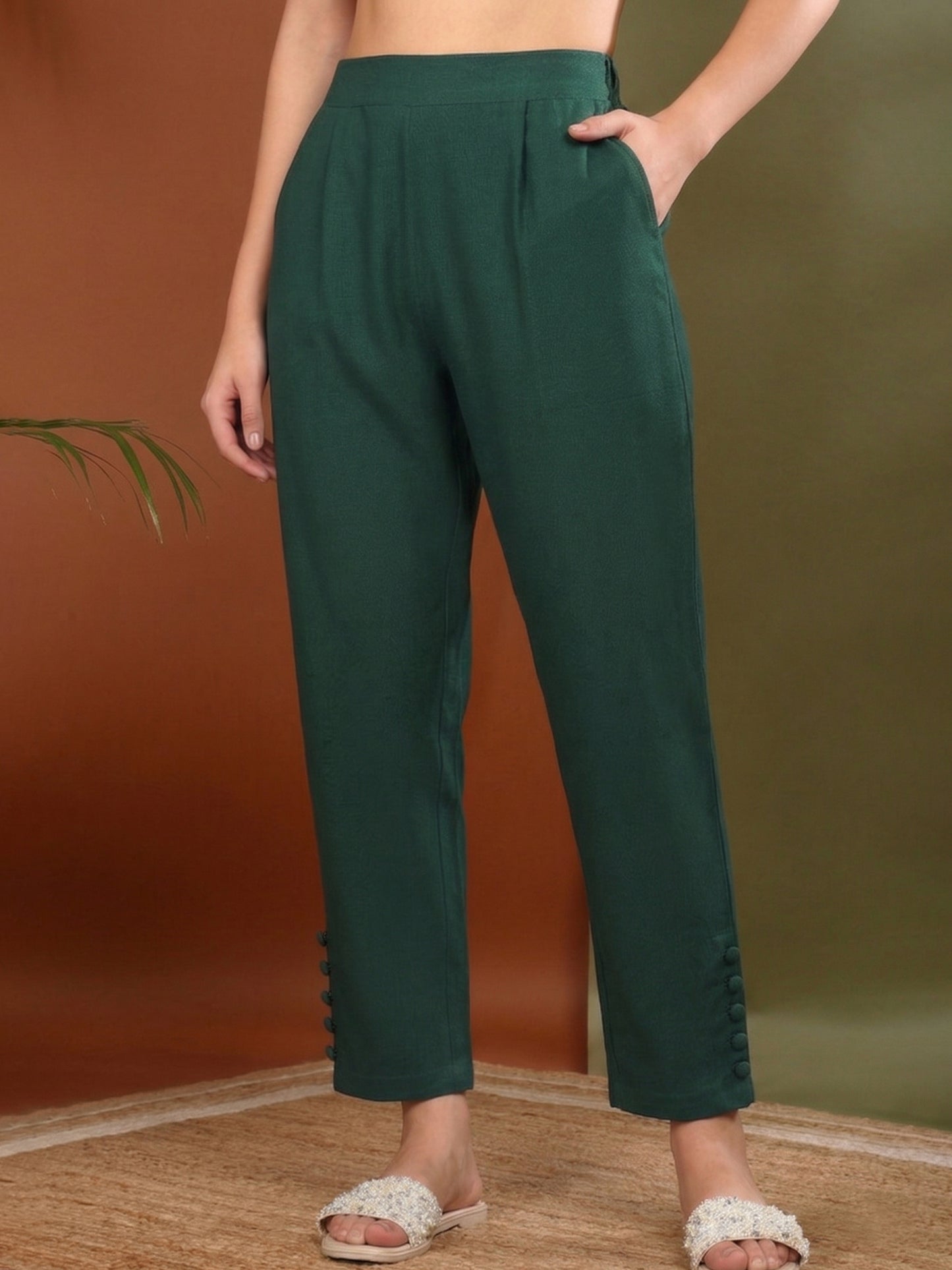 Yash Gallery Women's Regular Fit Mid Rise Solid Lycra Trouser Pants | Comfortable Stretchable Office & Casual Wear