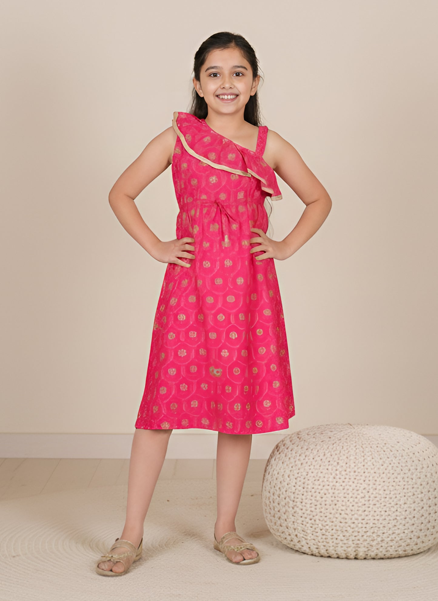 YASH GALLERY Kids One Shoulder Starp Floral Printed Dress