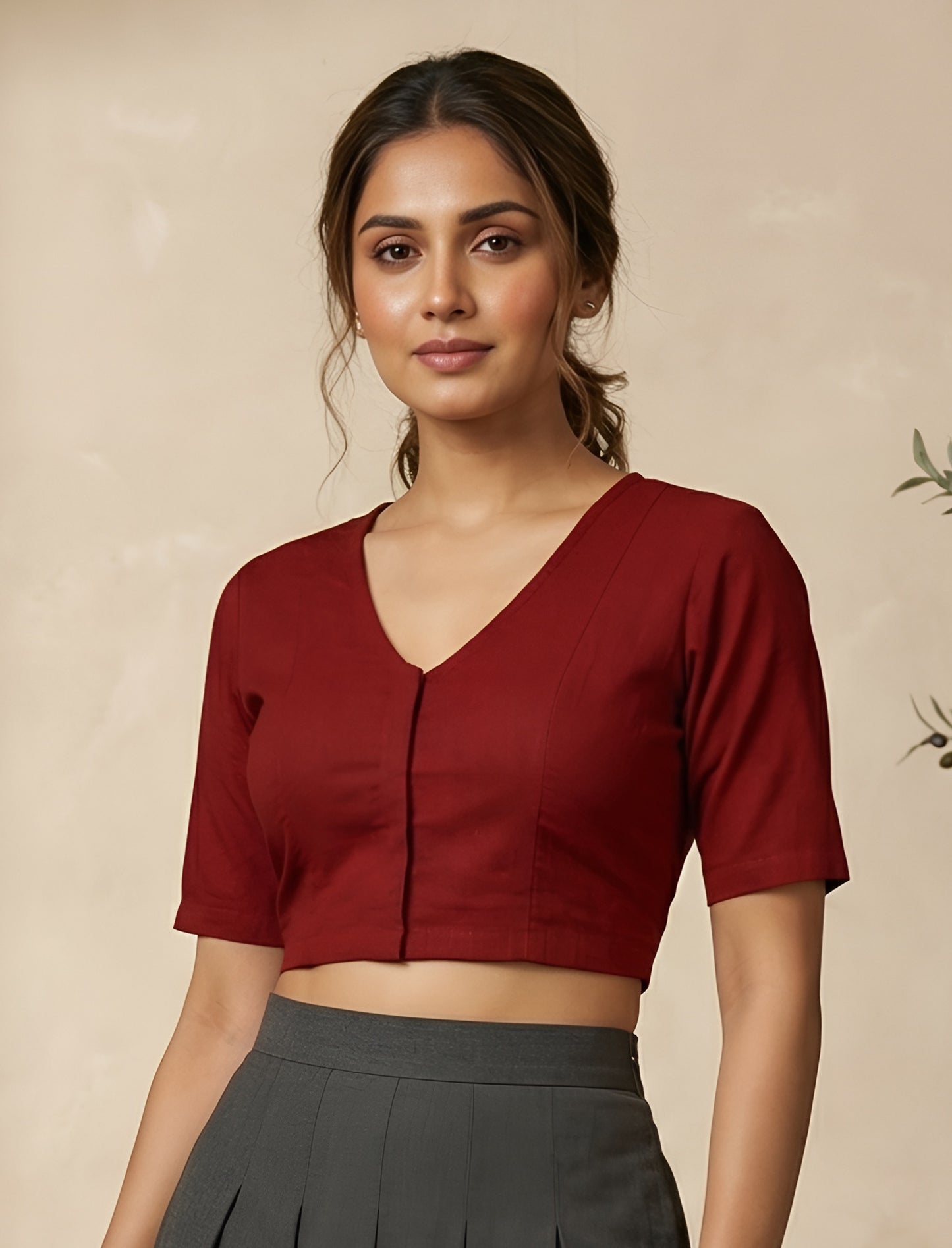 Yash Gallery Women’s Stretchable Lycra Blouse V-Neck Front Openable with Short Sleeves