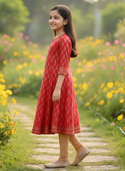 Yash Gallery Kid's Maxi Cotton Print Anarkali Dress