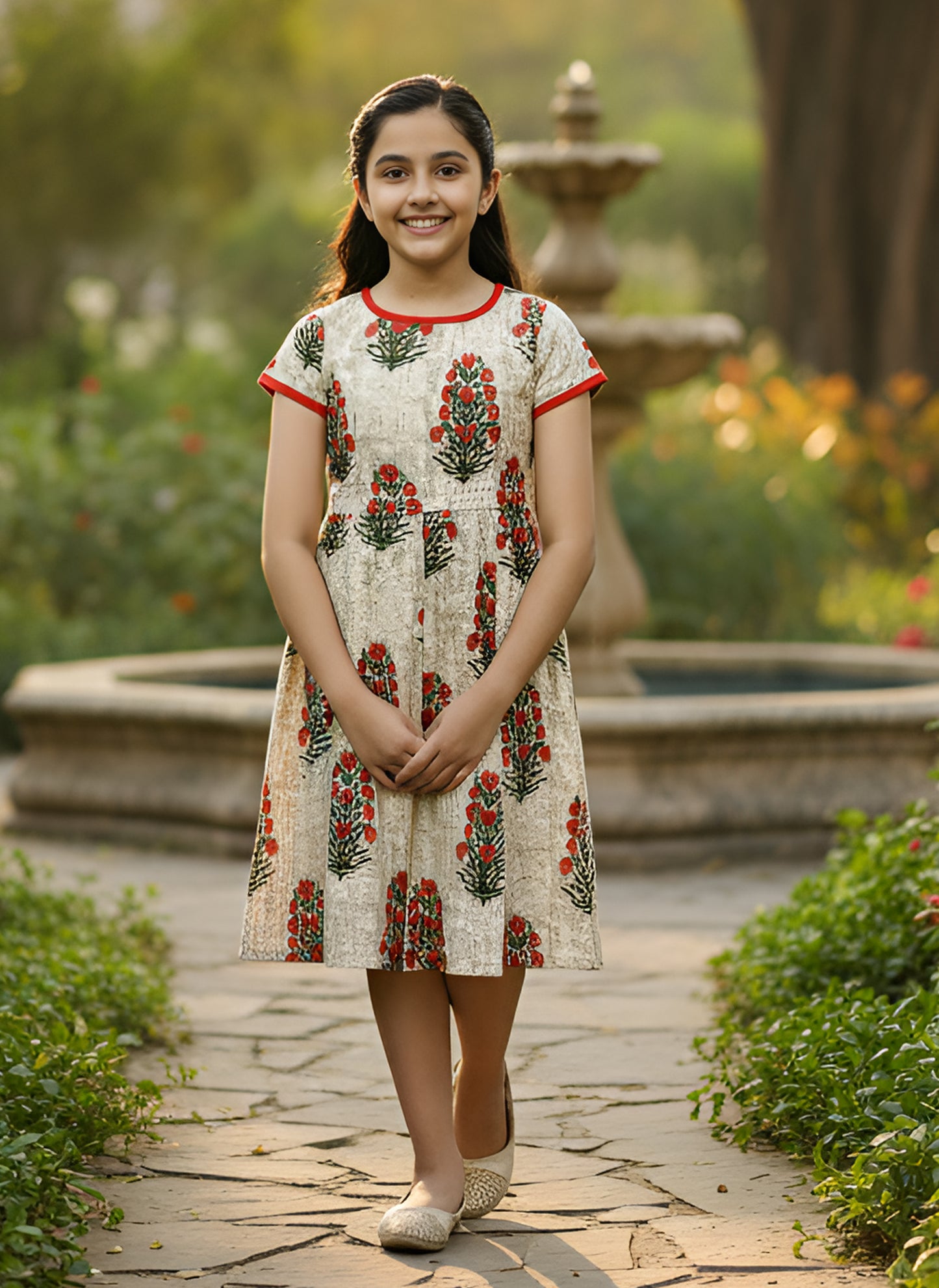 YASH GALLERY Kids Floral Printed Anarkali Kurta  (Beige)