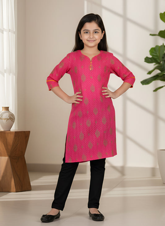 YASH GALLERY Kids Floral Printed Straight Kurta