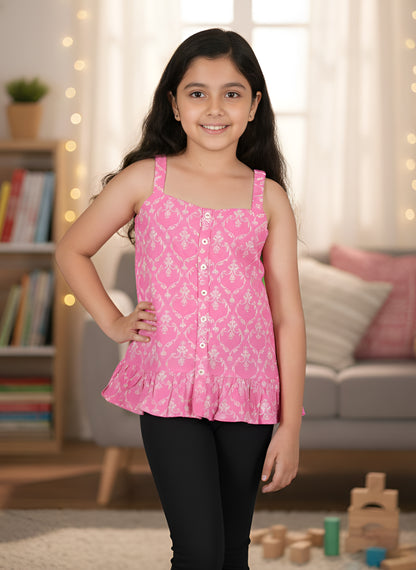 YASH GALLERY Kids Floral Printed Sleeveless Top
