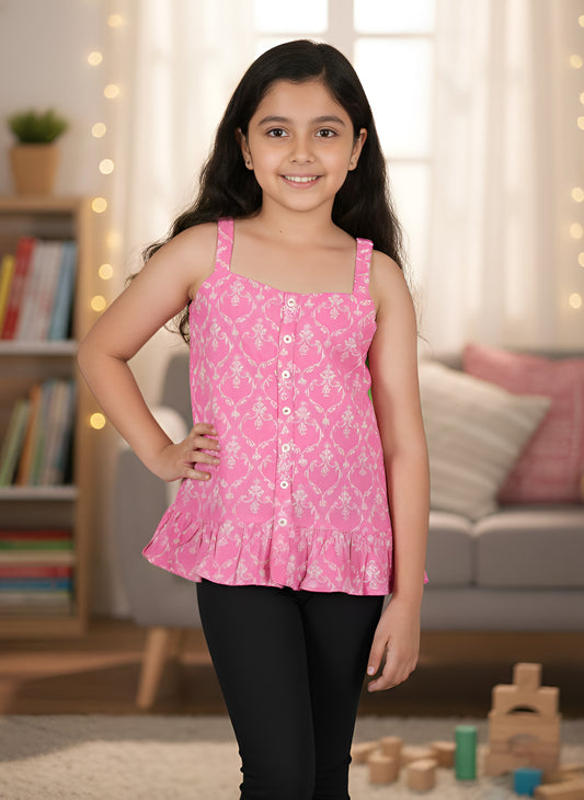 YASH GALLERY Kids Floral Printed Sleeveless Top