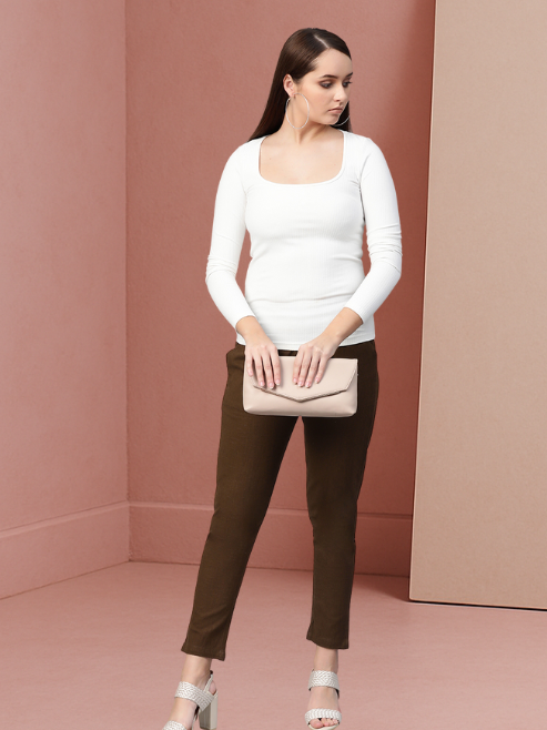 Cotton Slub Solid Regular Fit Casual Trouser Pants