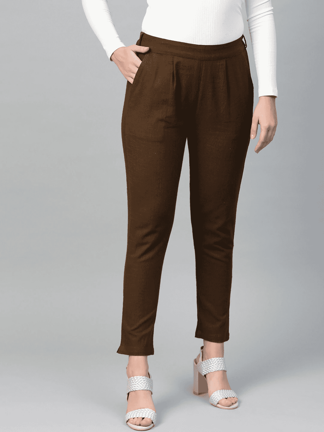 Women Pure Cotton Pant Relaxed Regular Fit Trousers Pants Casual Formal  Solid Trouser Comfort fit (Carrot Color Size) - Ro-Sky Fashion - 3488156