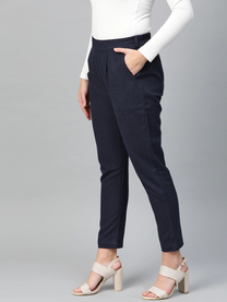 Silver Slub Regular Fit Solid Trouser With Side Pocket