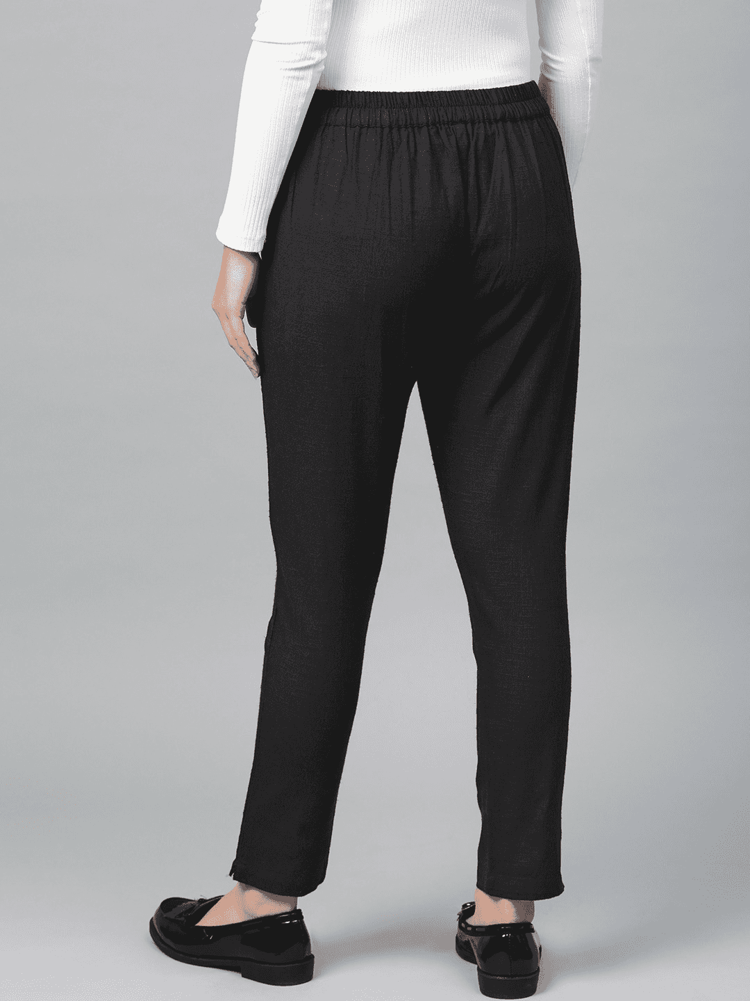 Cotton Slub Solid Regular Fit Casual Trouser Pants (BLACK)