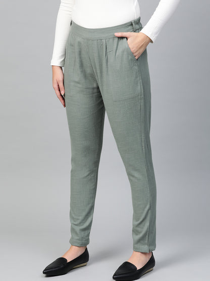 Cotton Slub Solid Regular Fit Casual Trouser Pants
