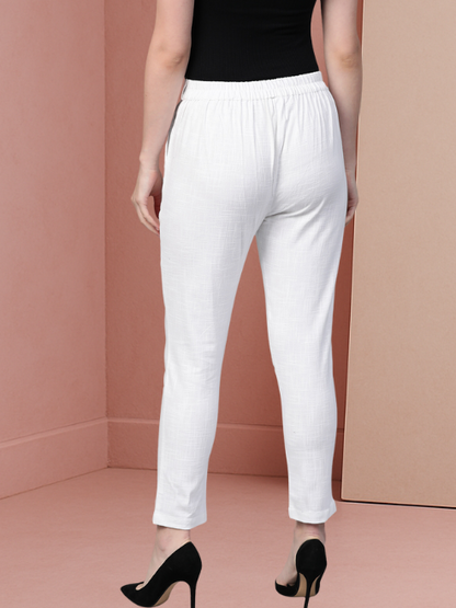 Cotton Slub Solid Regular Fit Casual Trouser Pants