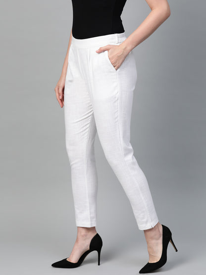 Cotton Slub Solid Regular Fit Casual Trouser Pants