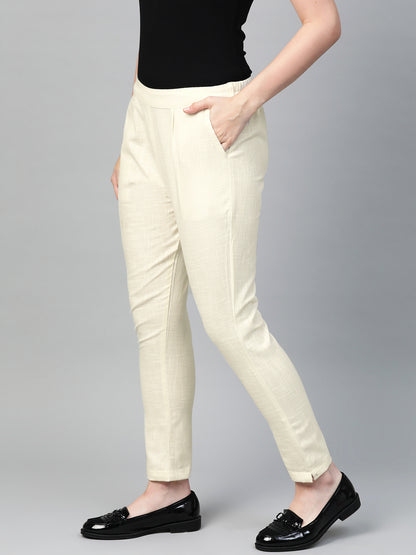 Cotton Slub Solid Regular Fit Casual Trouser Pants