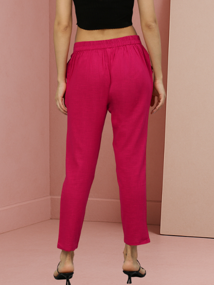 Solid Cotton Slub Straight Trouser Pant