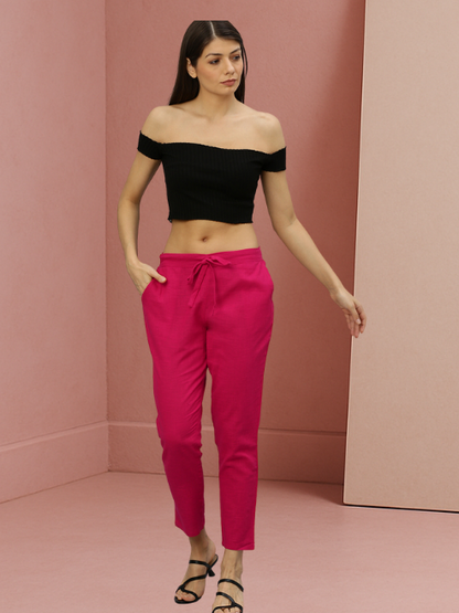 Solid Cotton Slub Straight Trouser Pant