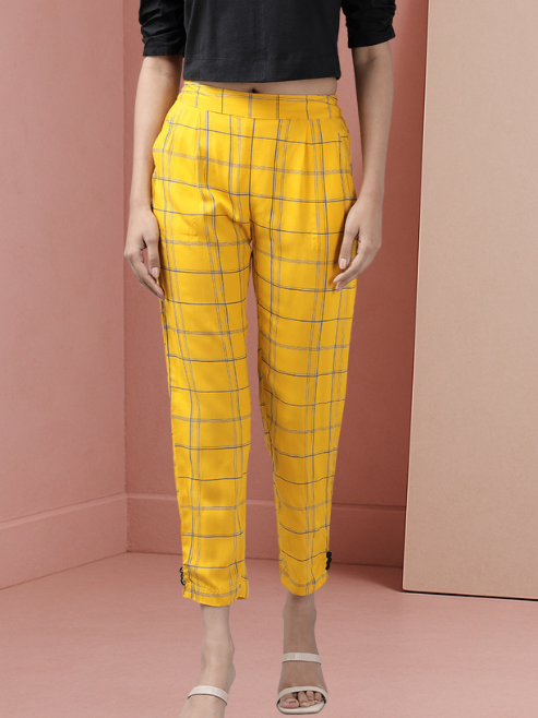 Rayon Checks Printed Regular Fit Casual Trouser Pants
