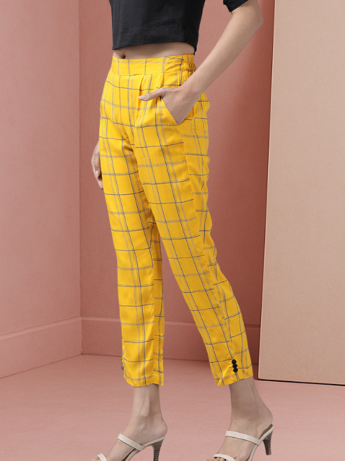 Rayon Checks Printed Regular Fit Casual Trouser Pants