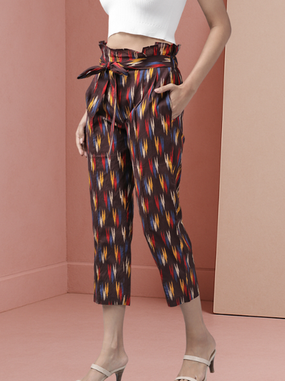 Cotton Ikat Printed Regular Fit Casual Trouser Pants