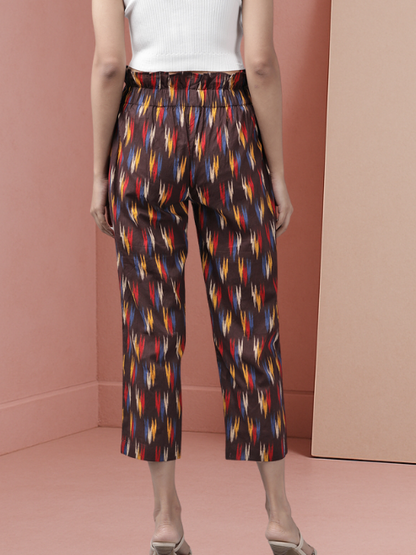 Cotton Ikat Printed Regular Fit Casual Trouser Pants