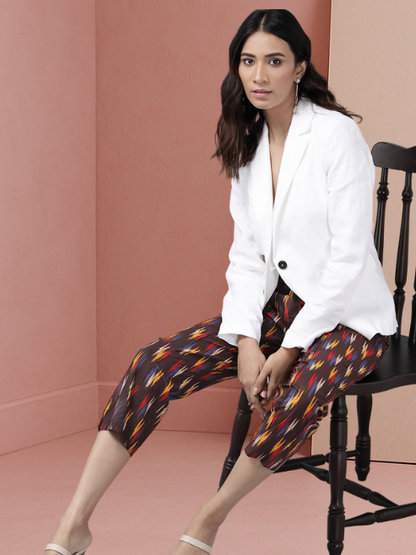 Cotton Ikat Printed Regular Fit Casual Trouser Pants